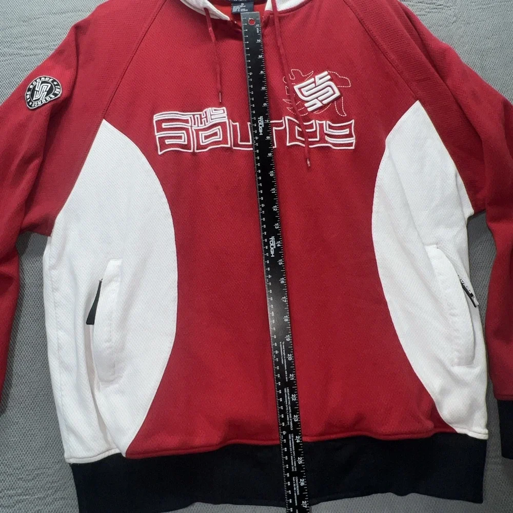 The Source Clothing Co. Jacket Jersey Knit Red Black VTG Rare Hip Hop Sz XL